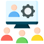 Icon of 3 people asat in front of the computer attending a workshop